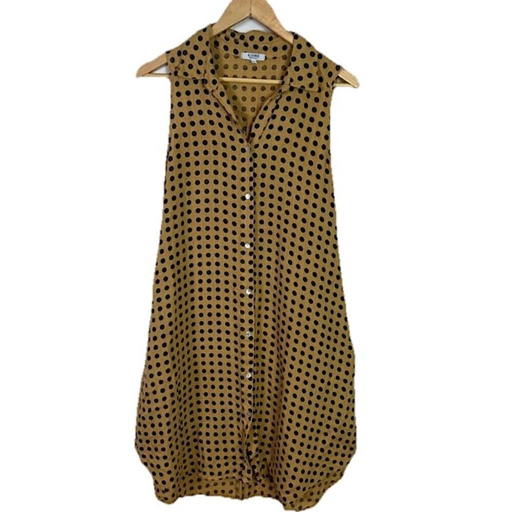 Rosemarine Italian Polka Dot Button Front Sleeveless Linen Dress Small‎